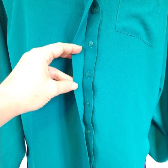 H&M Balloon Sleeve Button Down Long Sleeve Blouse Teal Size‎ 12 Women's - Picture 8 of 10